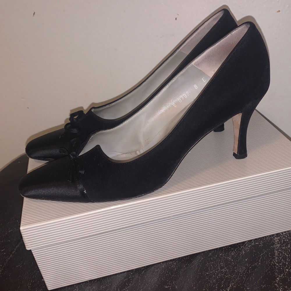 Pancaldi Black Satin Heels Made in Italy Womens 8B